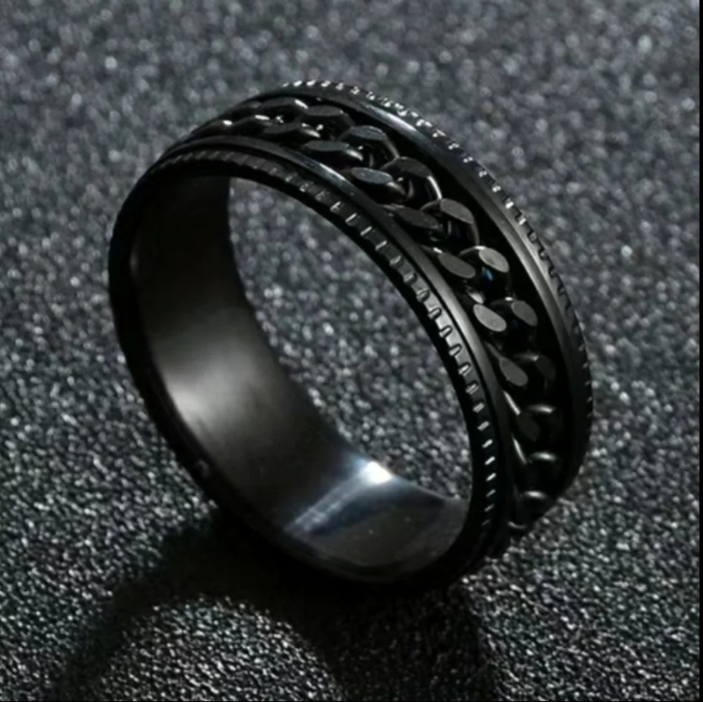 Mens Stainless Steel Black Ring